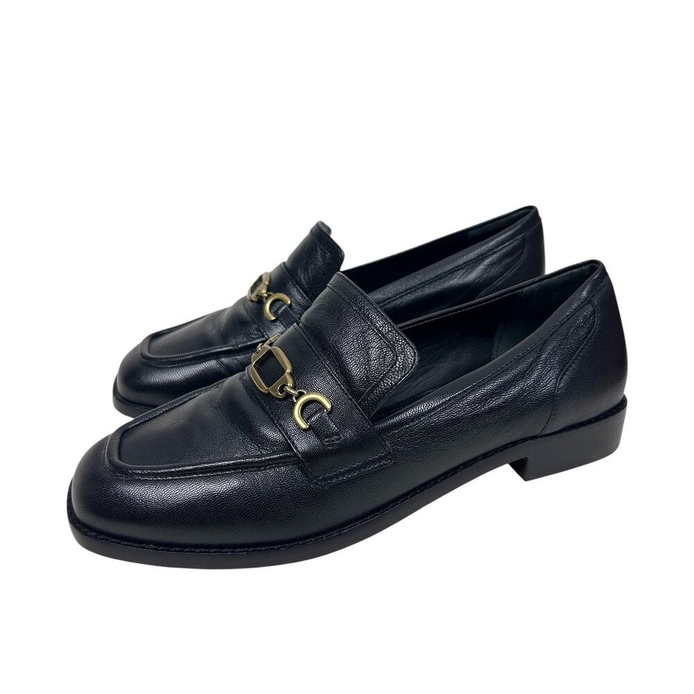 Larroudé Patricia Black Square Toe Horsebit Smooth Leather Loafers 8.5 - Picture 3 of 9